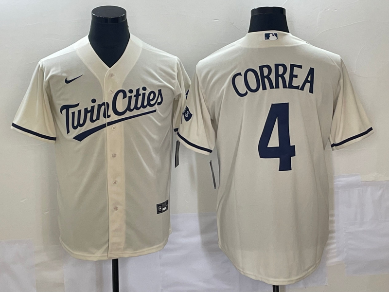Men's Minnesota Twins #4 Carlos Correa Cream Cool Base Stitched Jersey Men's Minnesota Twins #4 Carlos Correa Cream Cool Base Stitched Jersey